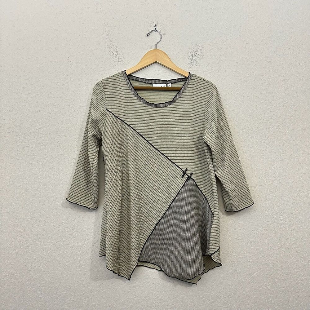 HABITAT 3/4 Sleeve Textured Lagenlook Tunic Top Stick Buttons Green